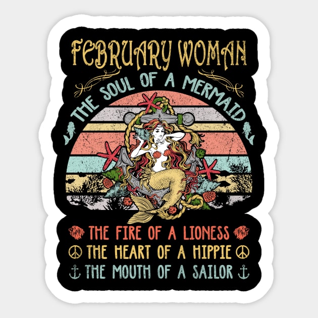 February Woman The Soul Of A Mermaid Vintage Birthday Gift Sticker by Shops PR